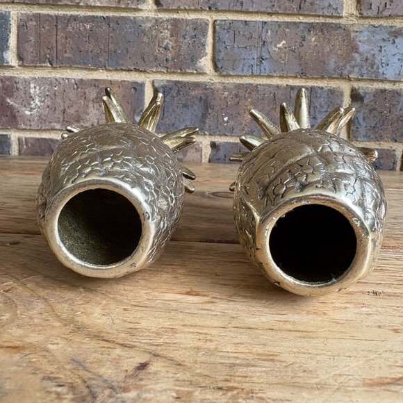 Vintage MCM Solid Brass Pineapple Candlestick Holders Set Of 2 - Picture 8 of 11